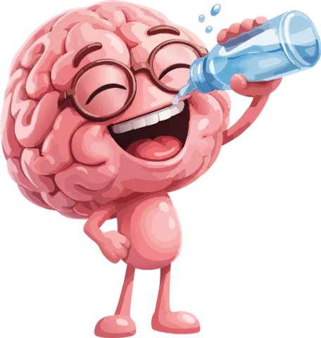 Get Things Done App — BrainWin mascot logging a morning glass of water in the daily routine